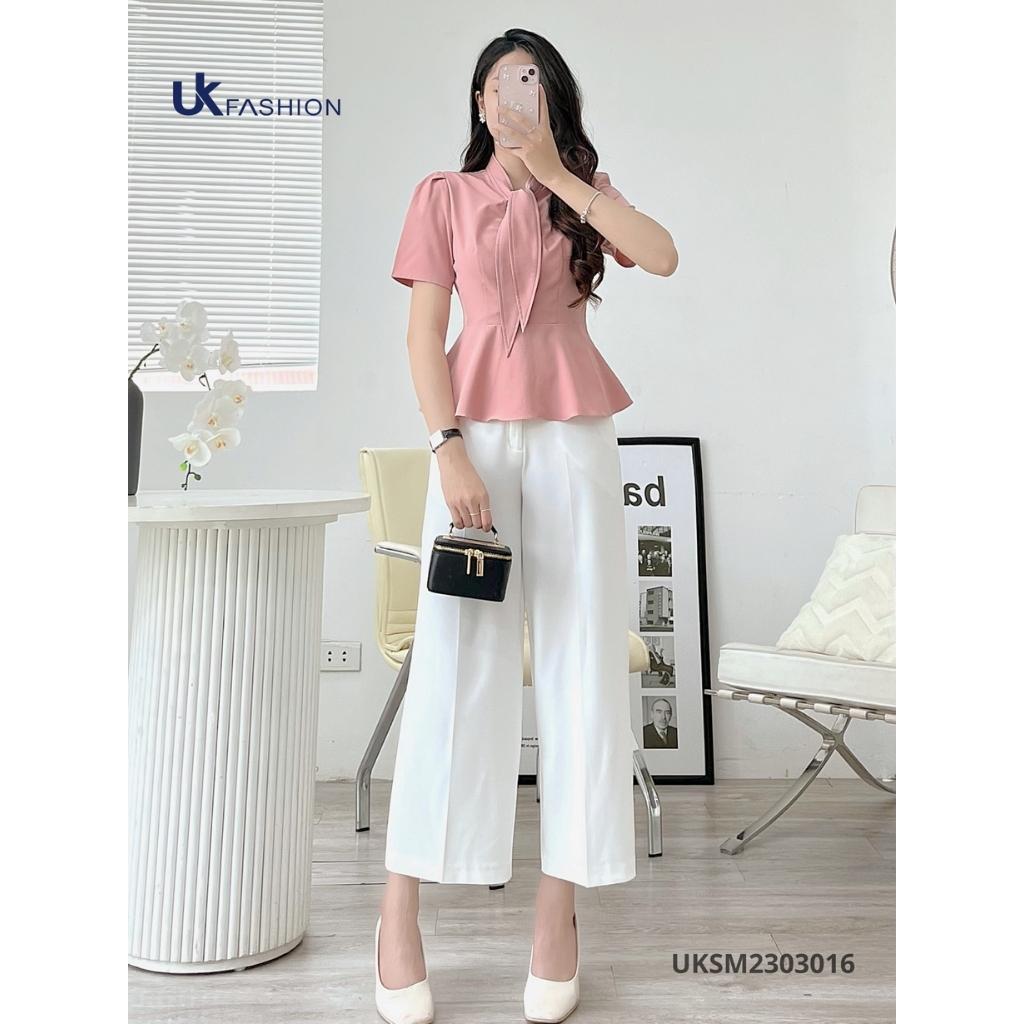 Áo Sơ Mi Nữ NK Fashion Thiết Kế Eo Xòe Kết Hợp Nơ Điệu Chất Vải Nhập Hàn Cao Cấp UKSM2303016