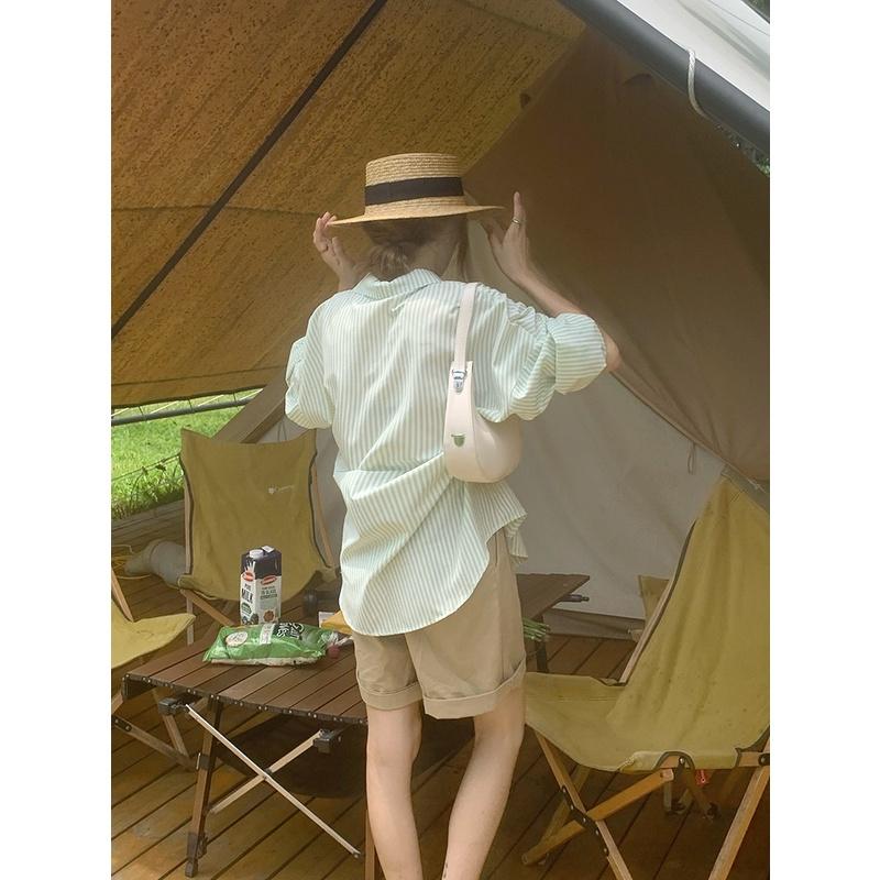 Áo sơ mi nữ form rộng dài tay kẻ sọc kiểu công sở vintage phong cách Hàn Quốc