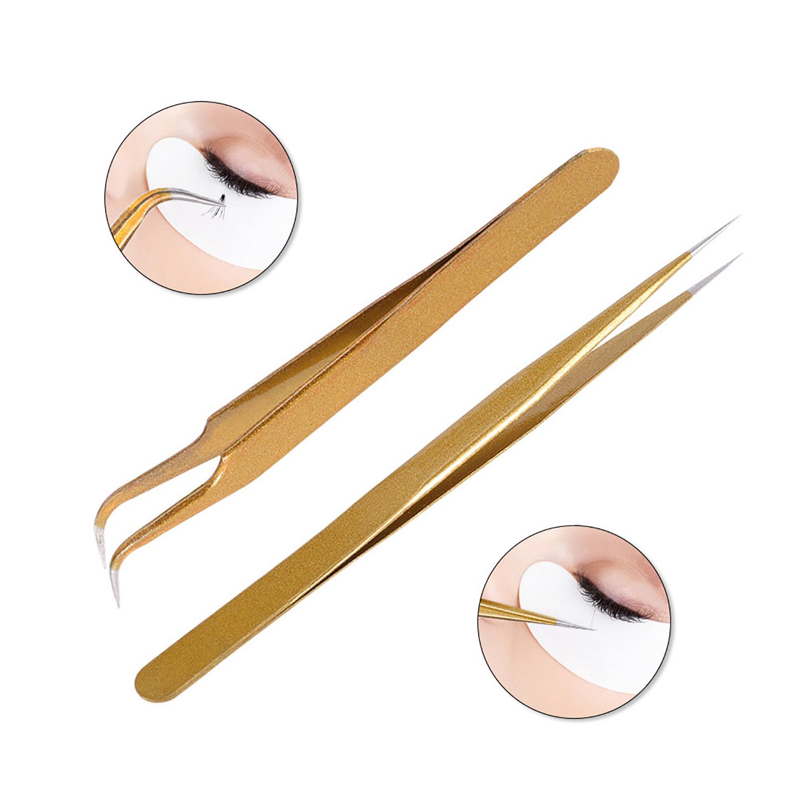 2 nhíp thẳng và cong bằng thép không gỉ để gắn mi giả và làm móng