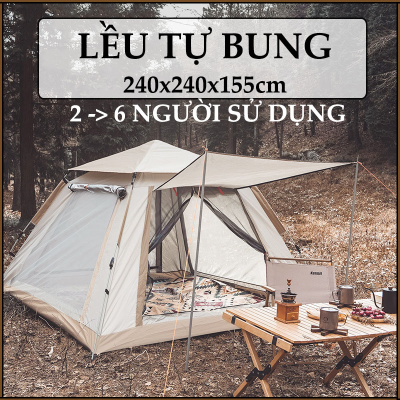 Lều Cắm Trại Du Lịch Dã Ngoại, Lều Phượt Tự Bung 4 đến 6 người Chống Thấm Nước Chống Muỗi Gấp Gọn Tiện Lợi