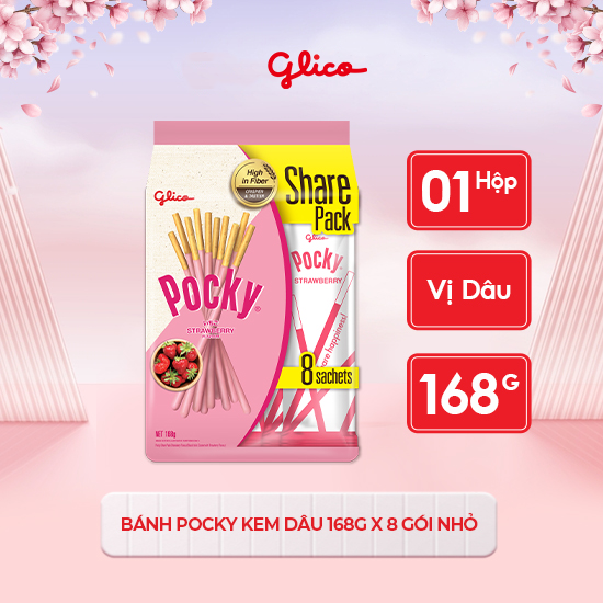 [Gói lớn tiết kiệm] Bánh Que Glico Pocky Kem Dâu 168g | Glico