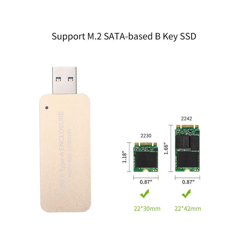Cổng USB M.2 NGFF SSD 2230/2242 USB3.0 Type-A di động, vỏ bọc SATA SSD, tốc độ cao