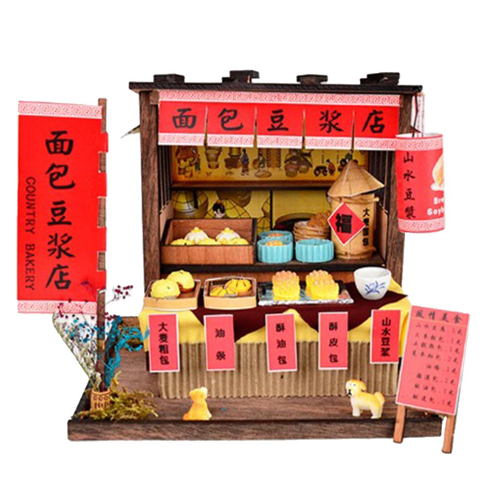 Diy Nhà Búp Bê Thu Nhỏ Đồ Nội Thất Bộ Vintage Bánh Mì Sữa Đậu Nành Shop Quà Tặng