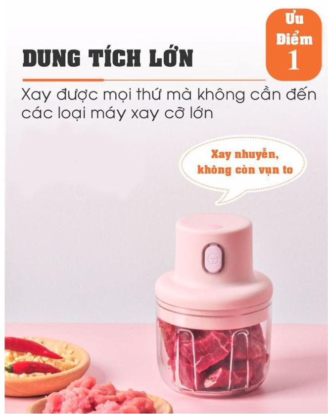 Máy Xay Tỏi , Máy Xay Thức Ăn Đa Năng Tiện Dụng - Pin Sạc Tích Điện - Dung Tích 250Ml - Energy Green Lighting - Vận Chuyển Miễn Phí Toàn Quốc