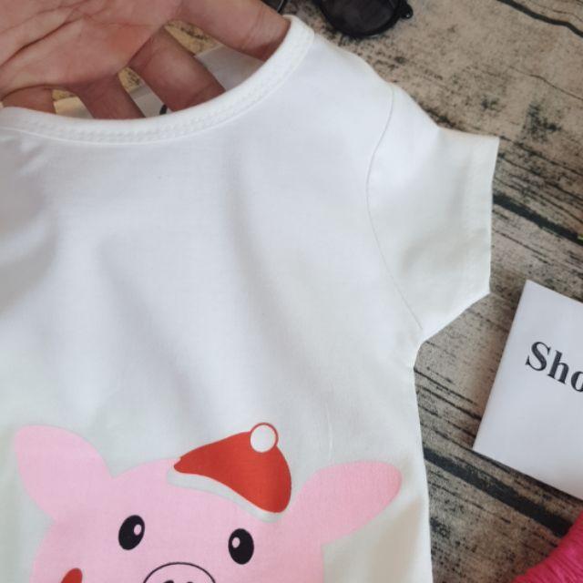 Bộ cotton bé gái hình heo con