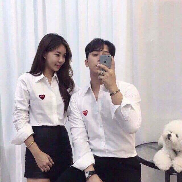 ÁO SƠ MI THÊU HÌNH TRÁI TIM ĐỎ NAM NỮ