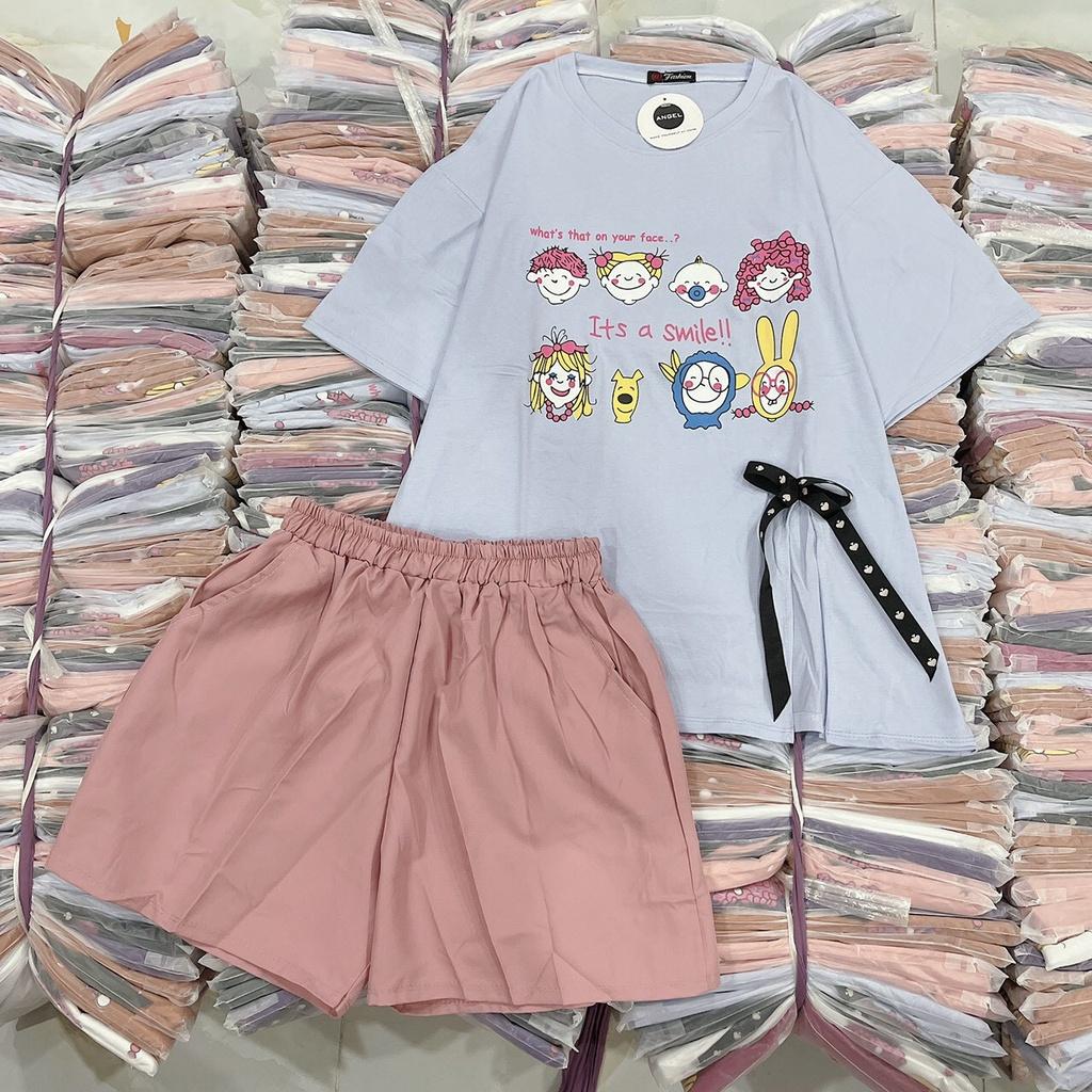 Bộ thun cotton quần đùi - Freesize: Dưới 58kg