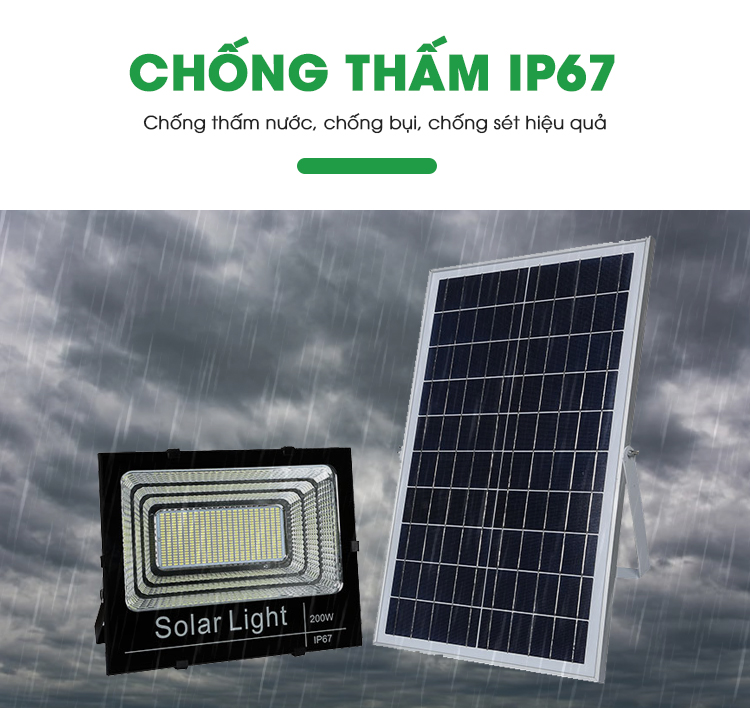 Đèn pha năng lượng mặt trời cao cấp 200w sáng liên tục trên 12 tiếng, gía tốt
