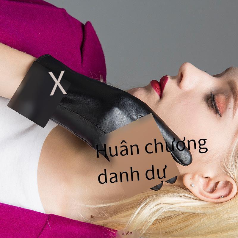 Phong cách mới nhất của phụ nữ găng tay da mùa đông đầy đủ màn hình cảm ứng lái xe ô tô điện thời trang chống gió cộng với găng tay nhung dày ấm áp để đi ngoài trời