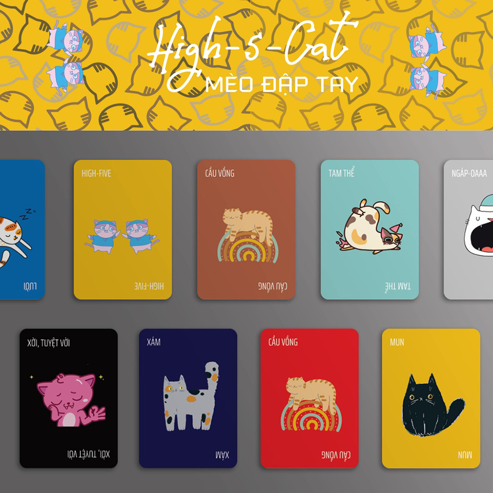 Bộ bài HIGH 5 CAT - MÈO ĐẬP TAY 64 lá bộ bài Board Game Việt hóa mới lạ và thú vị sử dụng bọc 6.5x9cm