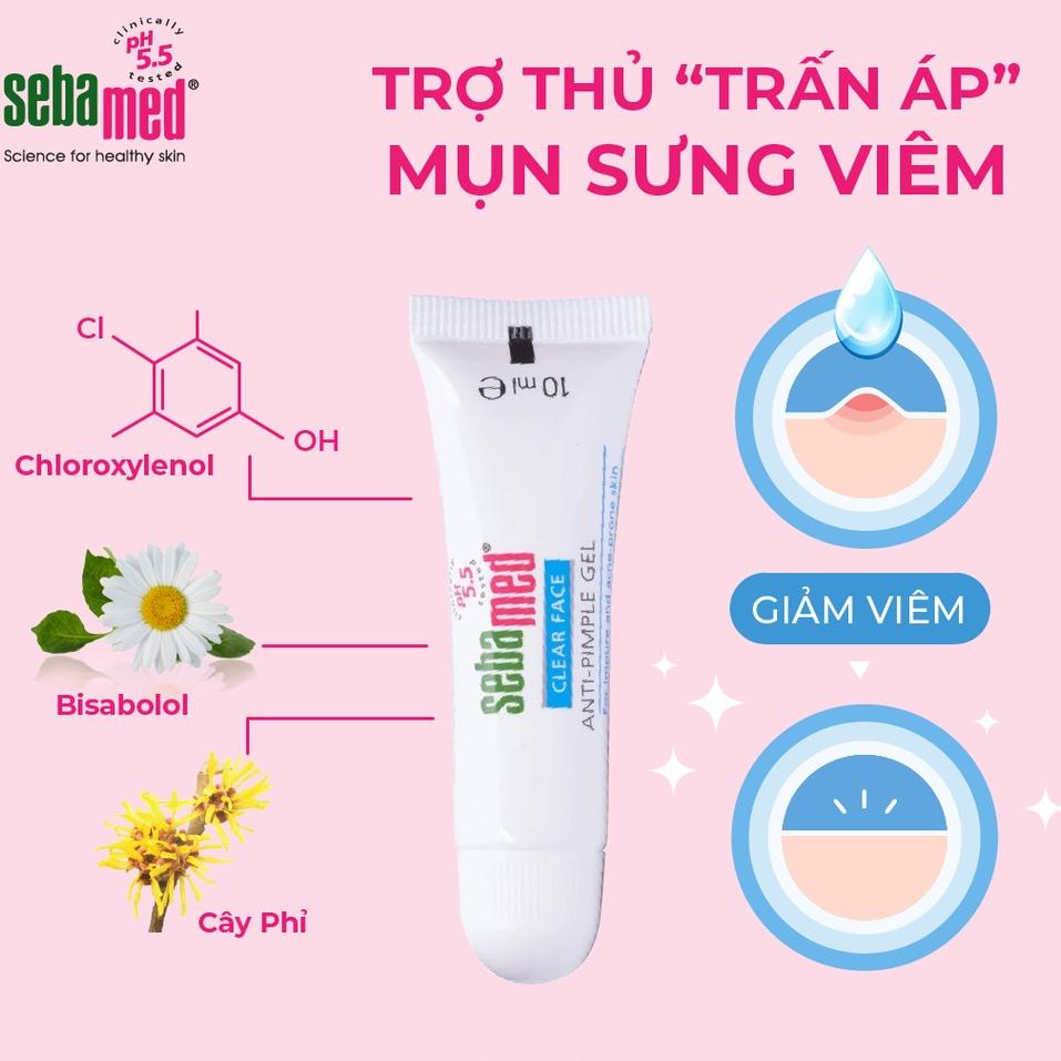 Gel giảm mụn kháng khuẩn &amp; làm dịu da Sebamed Clear Face Anti-Pimple pH5.5 tuýp 10ml