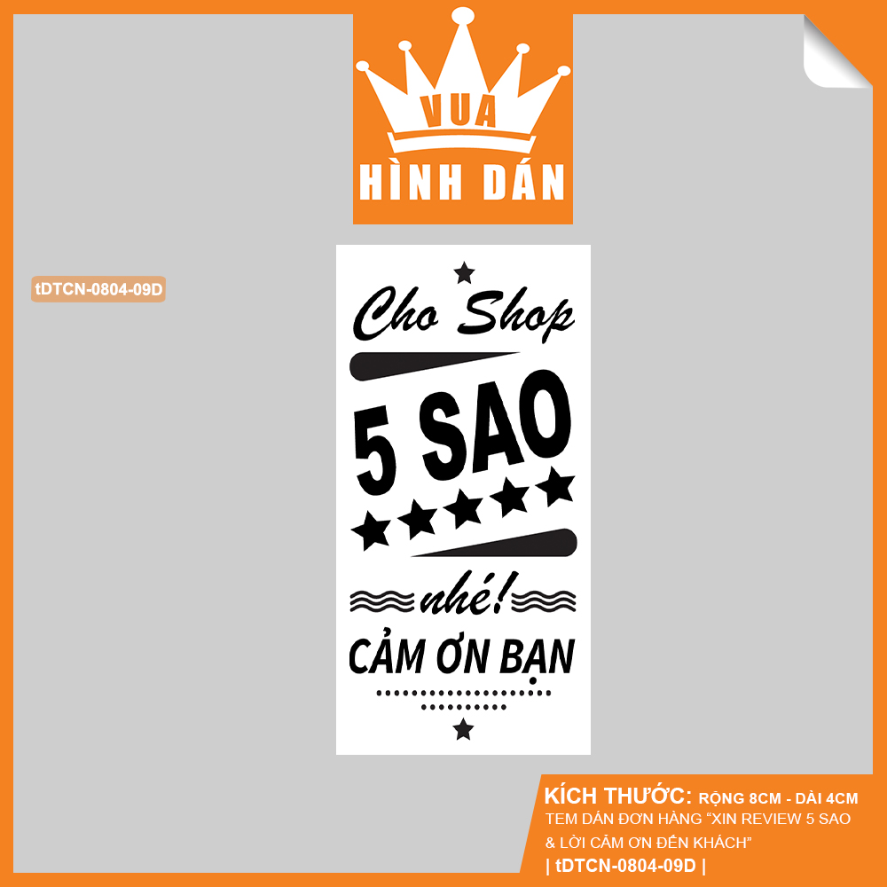 Set 50/100 tem dán kiện hàng XIN REVIEW 5 SAO (8x4cm) - tem dán đơn hàng, sản phẩm dành cho quán (1.061) Vua Hình Dán