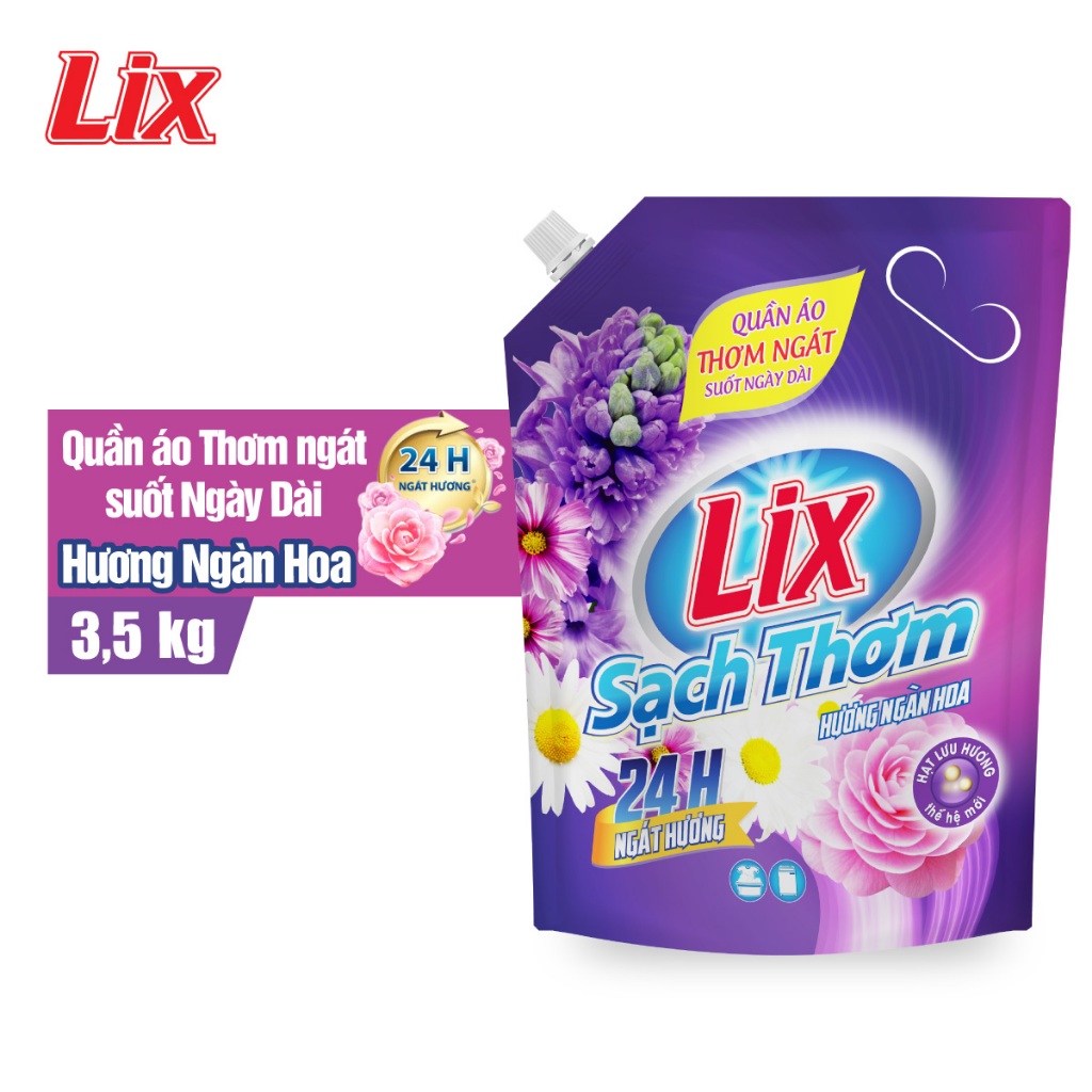 COMBO 2 túi nước giặt Lix sạch thơm hương ngàn hoa (2 túi x 3.5kg) N7403