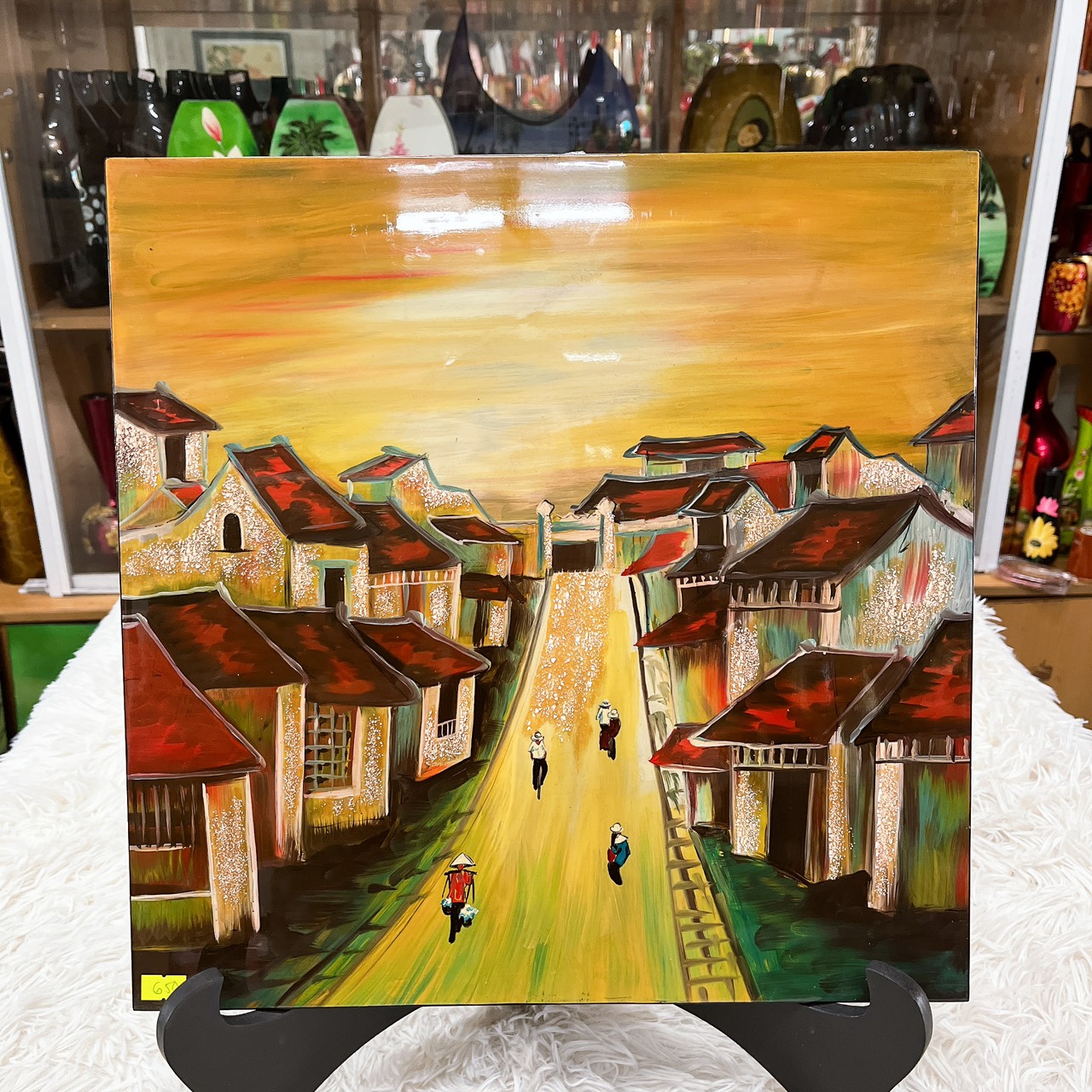 Tranh Sơn Mài Đồng Quê Cao Cấp 40x40 cm trang trí nhà cửa, làm quà tặng ý nghĩa