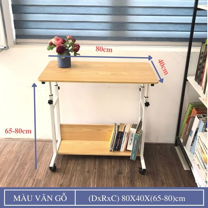 Bàn làm việc đa năng thông minh điều chỉnh chiều cao tích hợp ngăn bàn chứa đồ có bánh xe di chuyển