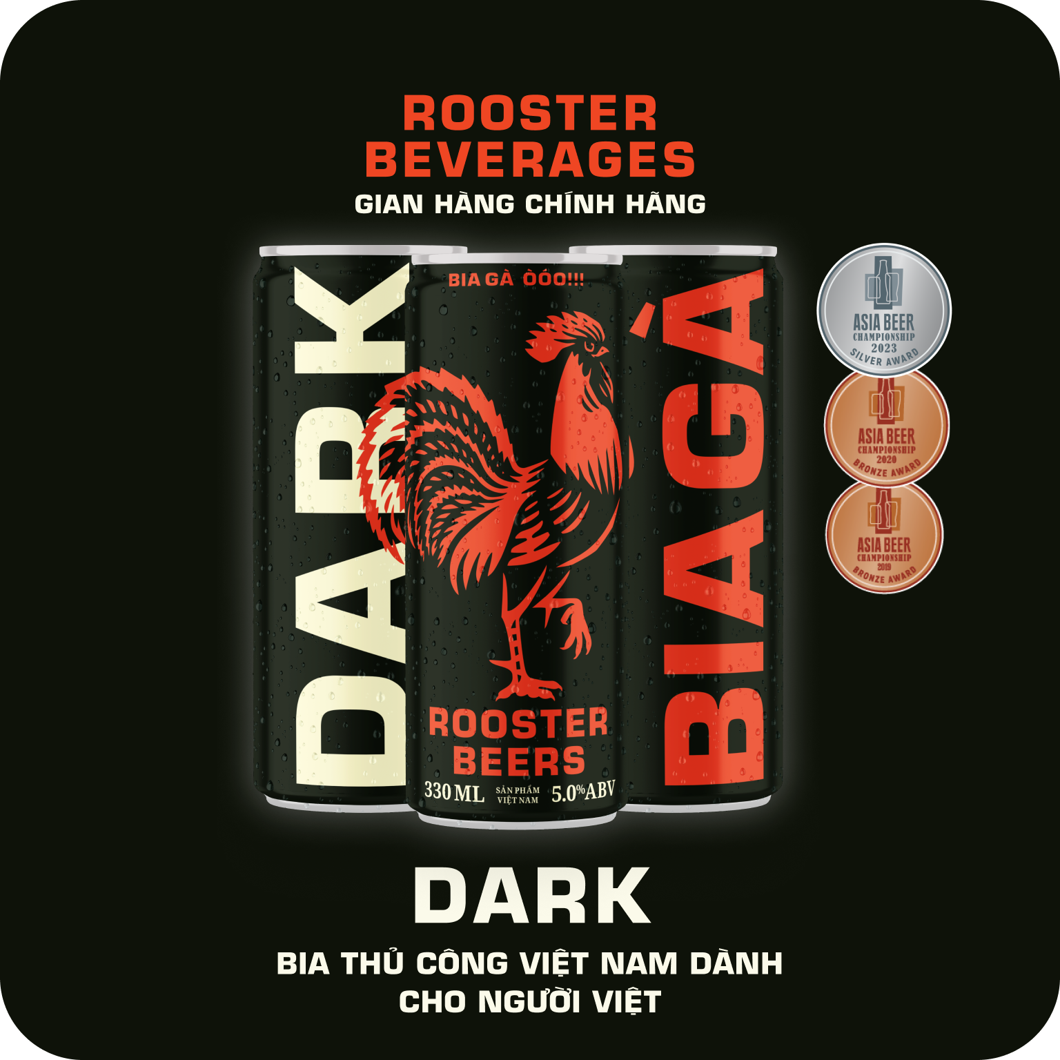 Thùng Rooster Beers Dark (Bia Gà) 24 Lon (330ml/Lon)