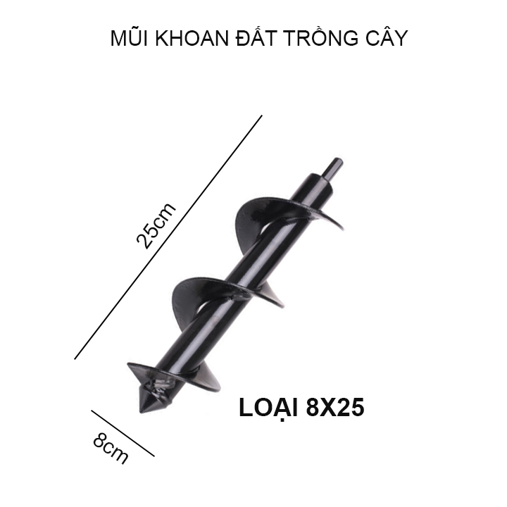 Mũi khoan đất trồng cây, loại đường kính 8-10cm, độ dài có nhiều loại cho khách lựa chọn