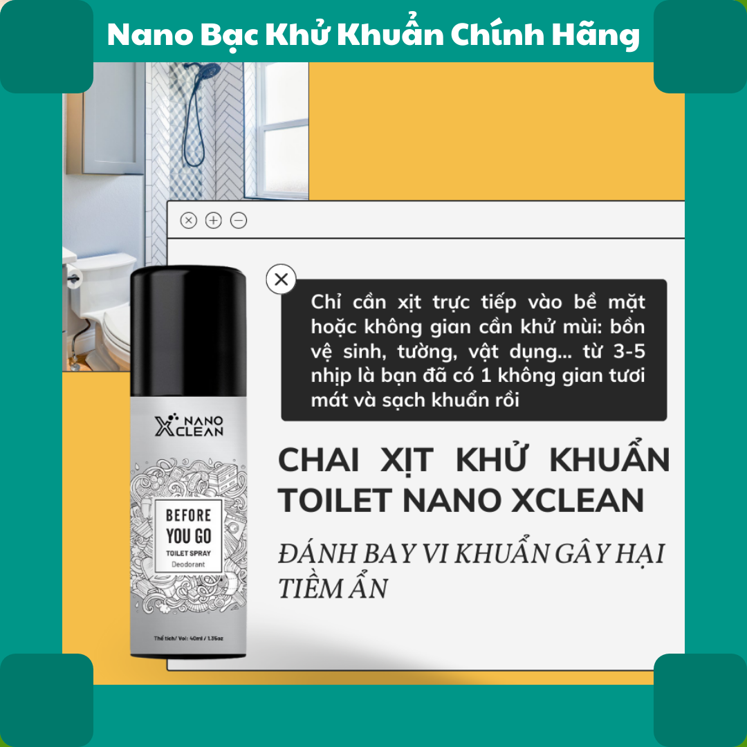 Khử mùi nhà vệ sinh NANO XCLEAN toilet spray, khử khuẩn, làm thơm - Hàng chính hãng, chai 40 ml