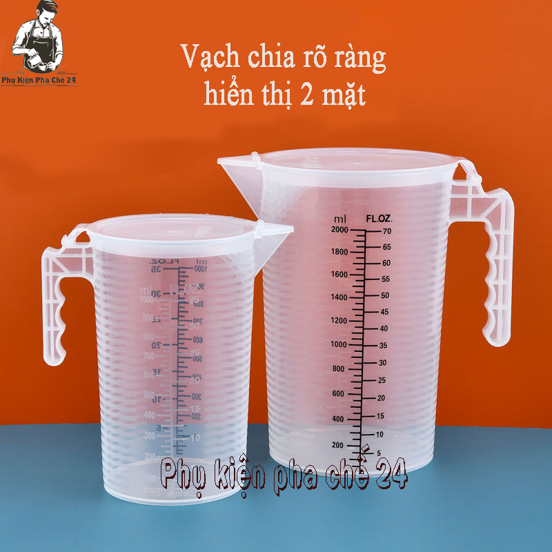 Ca Đong (Ly Đong) Nhựa Có Nắp Đậy Với 2 Bên Vạch Chia Chịu Nhiệt Cao