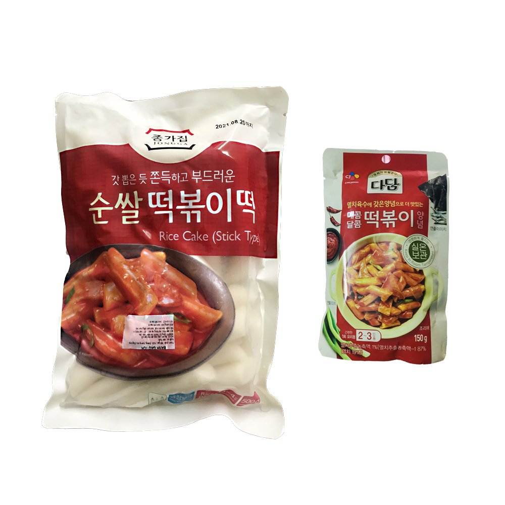 Combo Bánh Gạo TOPOKKI JongGa Cao Cấp 500G Và Sốt Nấu Bánh Gạo Cay Ngọt Tokbokki Beksul Gói 150G - Nhập Khẩu Hàn Quốc