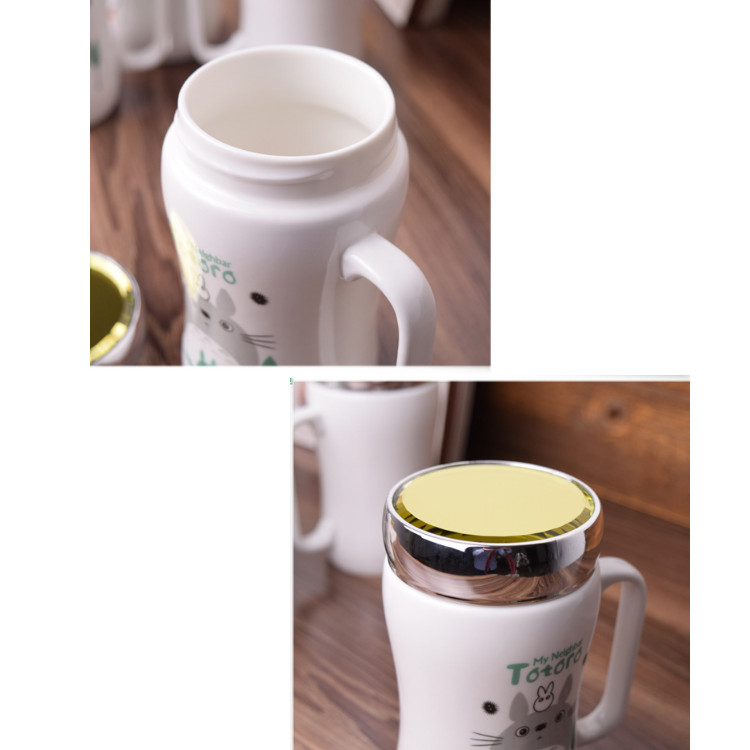 Ly sứ giữ nhiệt có nắp gương, cốc in hình totoro dễ thương dung tích 450ml mã CS05 - giao họa tiết ngẫu nhiên