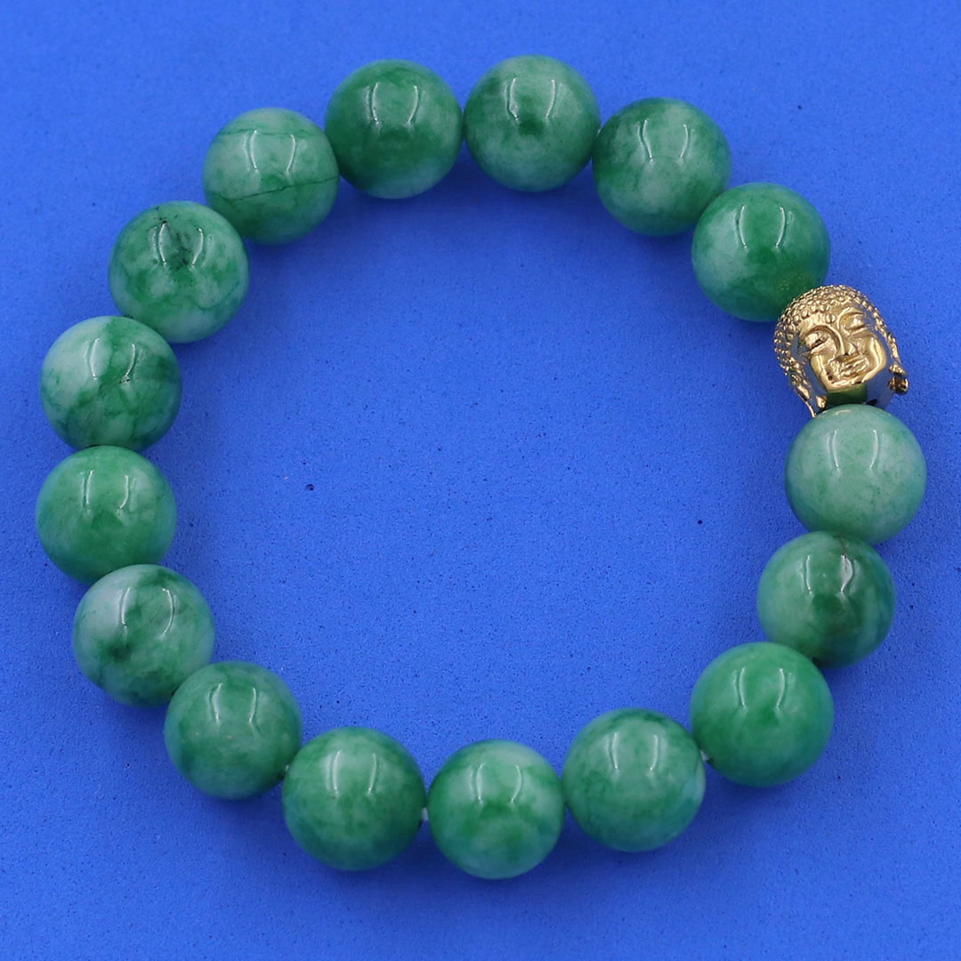 Vòng chuỗi đeo tay đá cẩm thạch xanh trắng 12 ly charm đầu Phật Như lai, Như lai Phật tổ, vòng chuỗi phong thủy, A DI ĐÀ