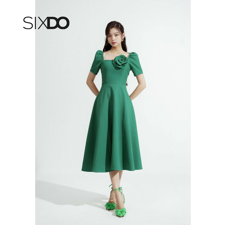 Đầm xòe midi tay bồng thời trang SIXDO