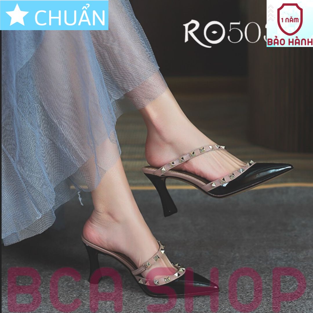 Giày cao gót nữ hở gót 7p RO503 ROSATA tại BCASHOP mũi nhọn, viền gai kim loại sành điệu, thời trang - màu đen
