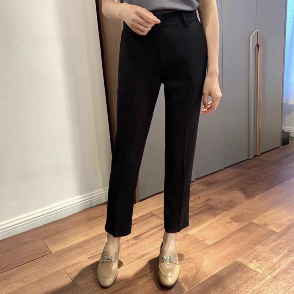 Quần baggy nữ chất liệu tuyết mưa Quần baggy công sở nữ cúc bọc vải có khóa trước