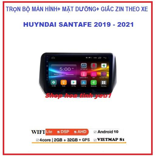 COMBO Bộ Màn hình Android kèm mặt dưỡng theo xe HUYNDAI SANTAFE 2019-2021,Màn hình DVD Android 9in.