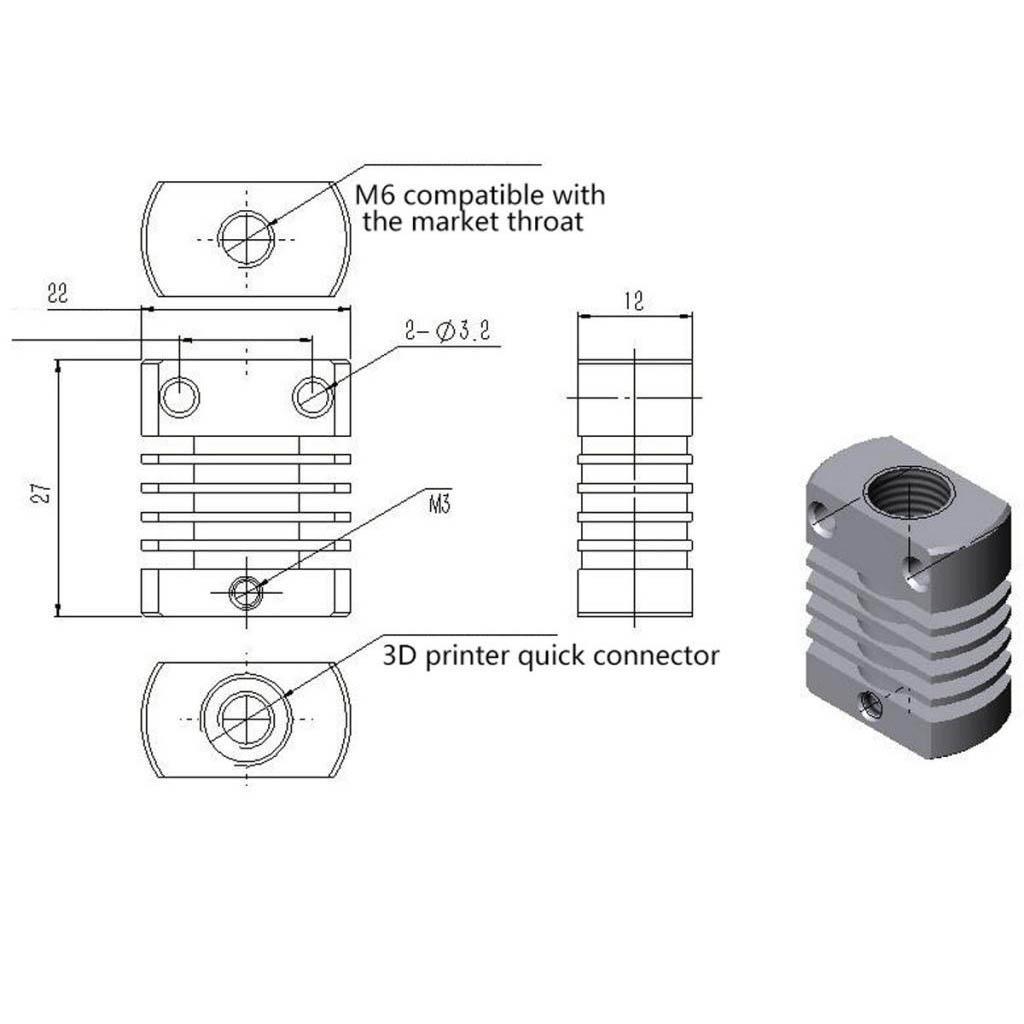 3D Printer Extruder Aluminum Heat   Cooling Fin 22x27mm Blue