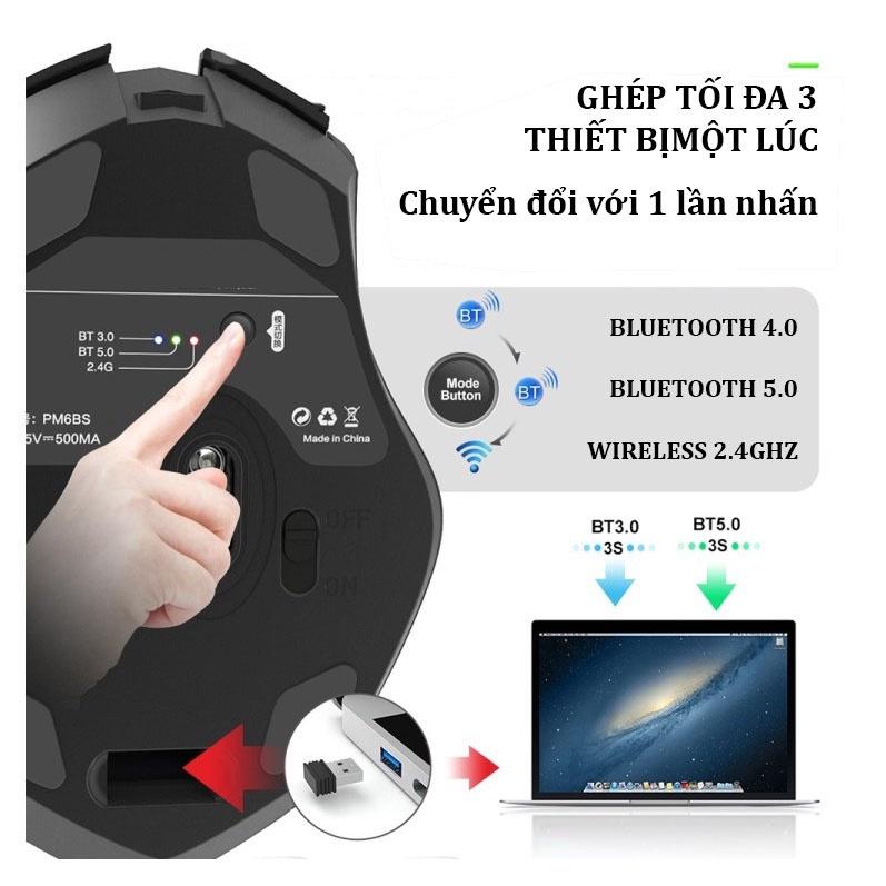 Chuột không dây Pin Sạc Inphic PM6 - Chuột gaming Bluetooth, Wireless cao cấp chống ồn bấm siêu êm không cần thay pin-Hàng chính hãng