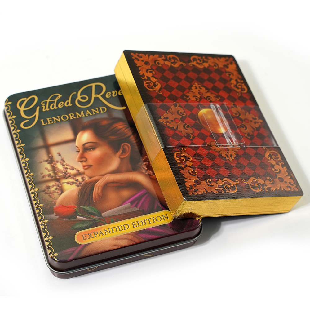 Bộ Bài Gilded Reverie Lenormand Hộp Thiếc Mạ Cạnh Vàng 47 Lá