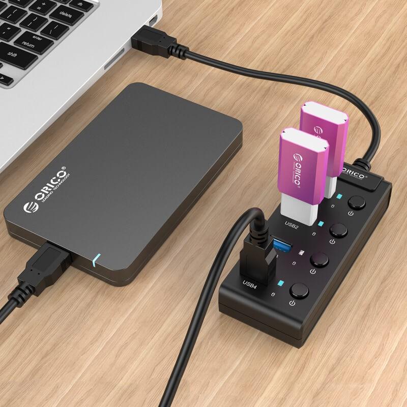 Bộ chia 4 Cổng Usb 3.0 Orico, có nút nguồn riêng từng cổng