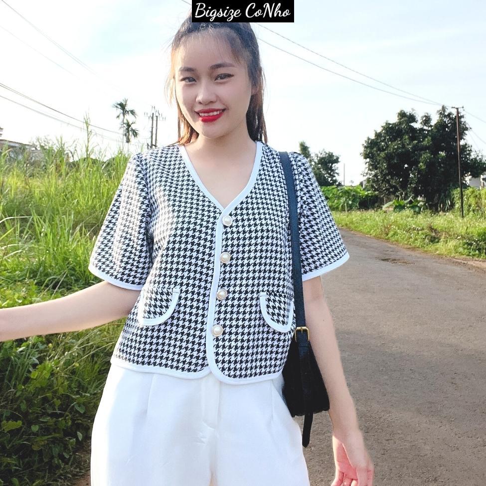 Áo dạ bigsize nữ 58-95kg cộc tay nút ngọc chất dạ tweed, Áo kiểu nữ big size form rộng AO DA - Màu nâu
