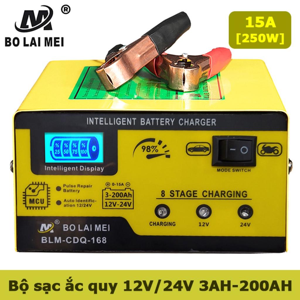 Cục Sạc ắc quy 12v/24v 3AH - 200ah BT-168 Máy Sạc Bình Xe Máy ôtô xe Tải Thông Minh Tự Động Ngắt Khi Đầy, bolimei