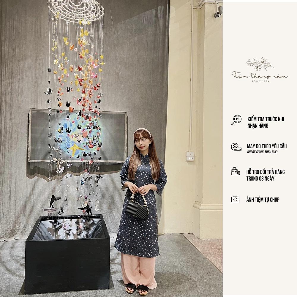 Áo dài "Hoa thơm cỏ lạ" - màu Xanh jeans