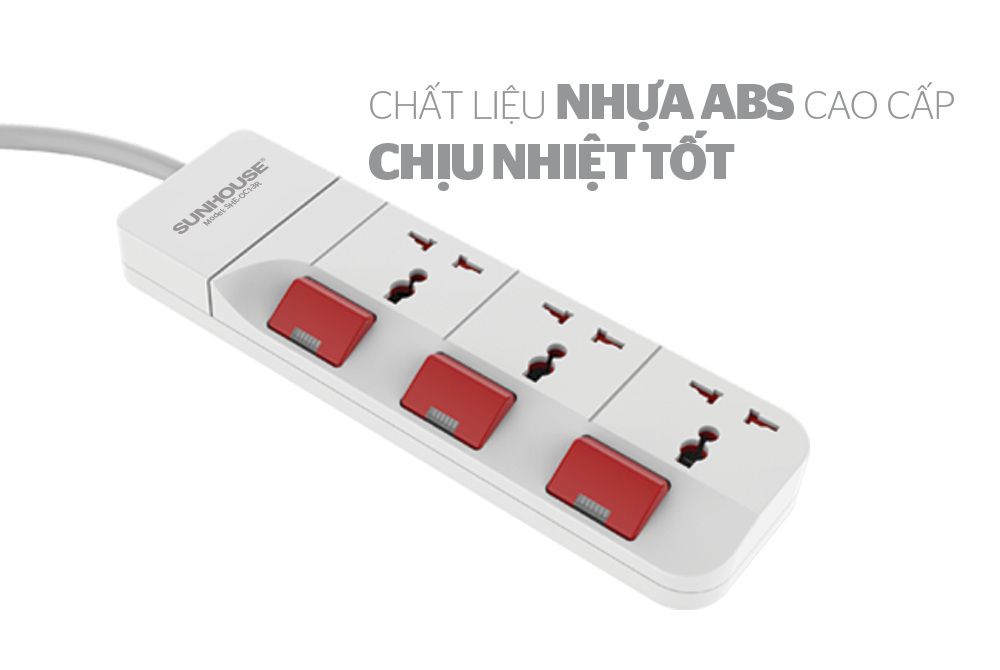 Ổ cắm điện Sunhouse 3 lỗ 3 chấu 2.5m SHE-OC1-3R - Hàng Chính Hãng