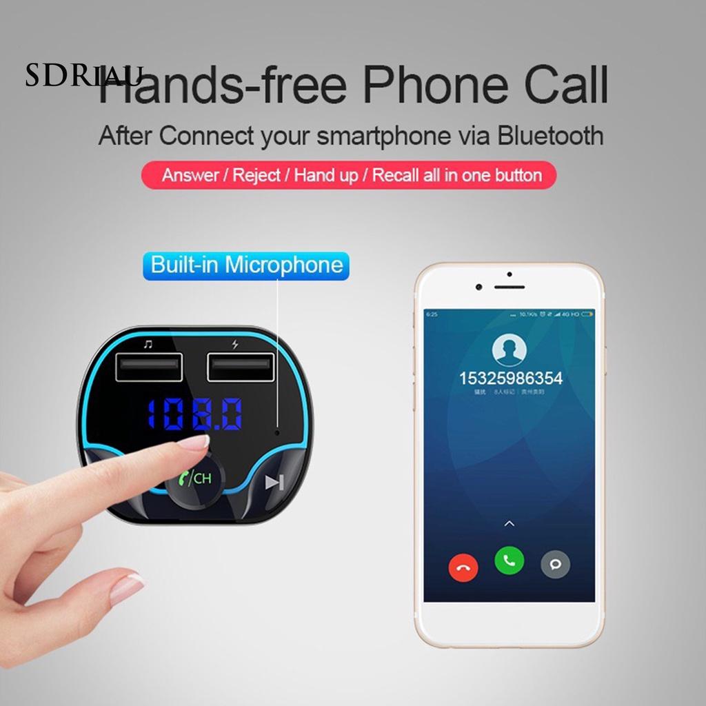 *QCDZ* T24 Bluetooth Player Noise Reduction Handsfree Black FM Transmitter Support U Disk TF Card Charger for Car