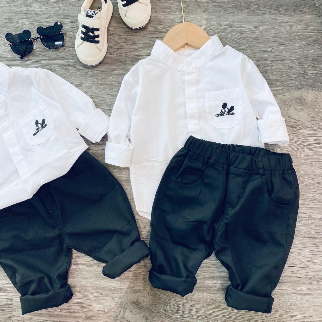 BÁN SỈ SET ÁO TRẮNG MICKEY DÀI TAY BÉ TRAI