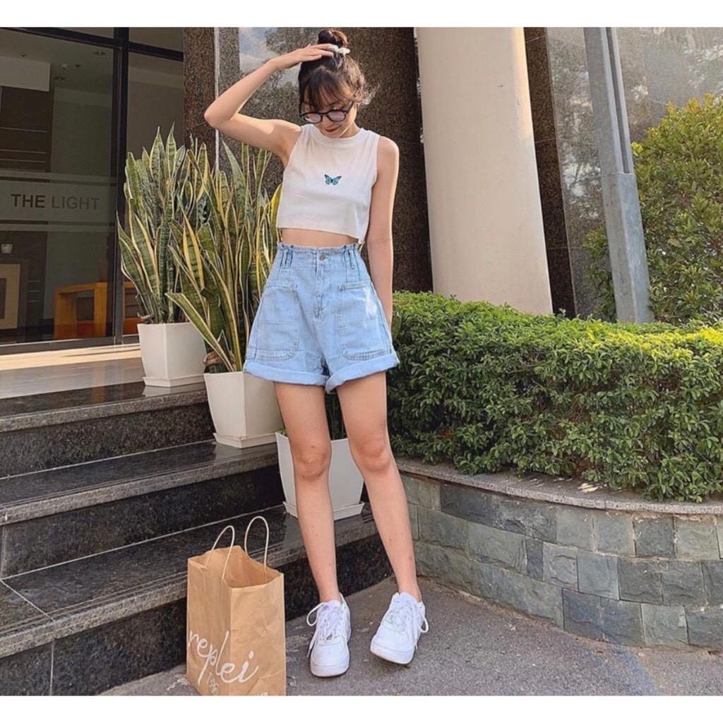 Áo Croptop Áo Ba Lỗ Nữ Thêu Bướm Xinh Xắn Chất Thun Cotton Mát Lịm