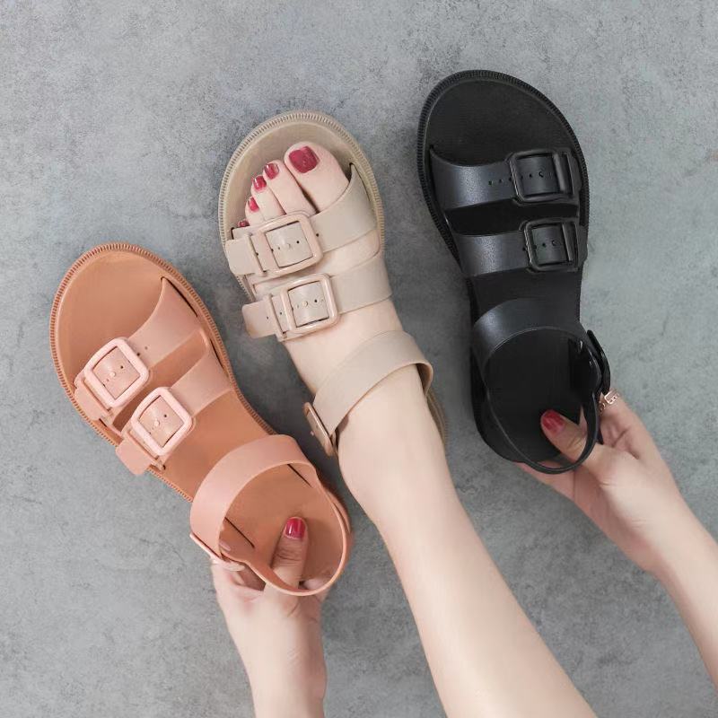 Giày Sandal nữ quai hậu có khuy cài chống nước cao su nhựa dẻo siêu bền phong cách hàn quốc học sinh đế bằng trống trơn trượt Jayshop V326