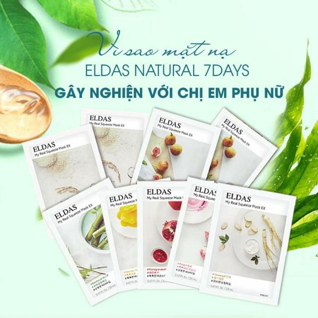 Mặt nạ Eldas Natural 7 Days dưỡng ẩm trắng da căn bóng bề mặt 30g/miếng