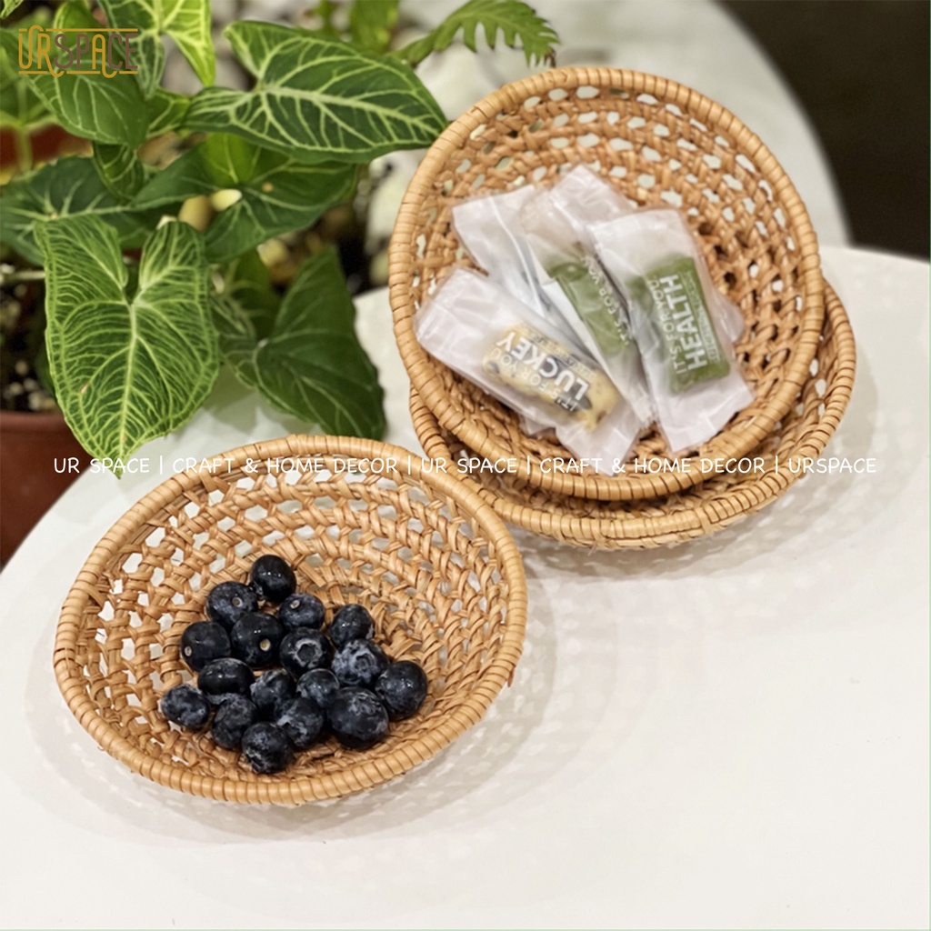 Rổ mây tròn URSPACE đựng bánh mứt Tết, trái cây, trang trí decor thân thiện môi trường/ ROUND RATTAN TRAY