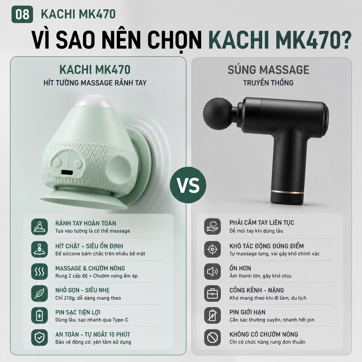 Máy Massage Cổ Vai Gáy Hít Tường Kachi MK470 - Bóng massage huyệt đạo lưng vai - hàng chính hãng