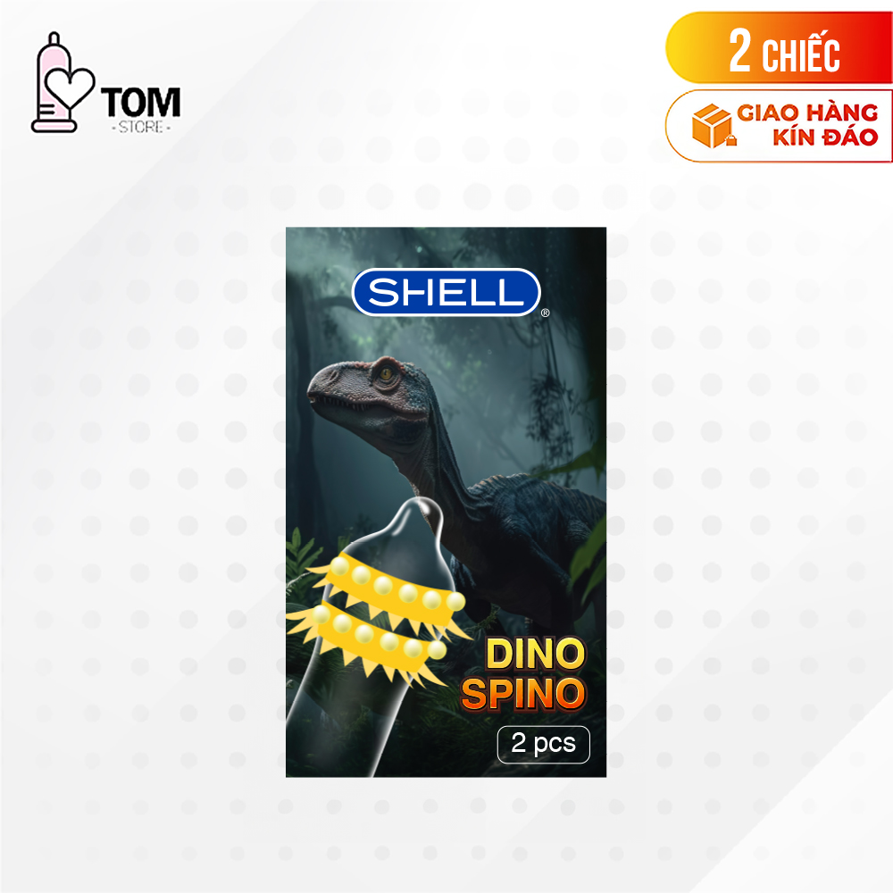 Bao cao su Shell Dino Spino - Hộp 2 cái - 1 bao 2 vòng gai, bi nổi lớn + 1 bao Shell Performax