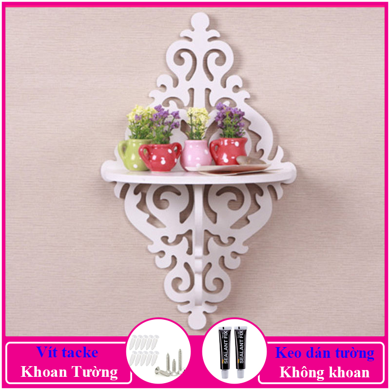 Kệ treo tường trang trí không cần khoan, chất liệu gỗ nhựa cao cấp màu trắng, decor không gian sống - a02