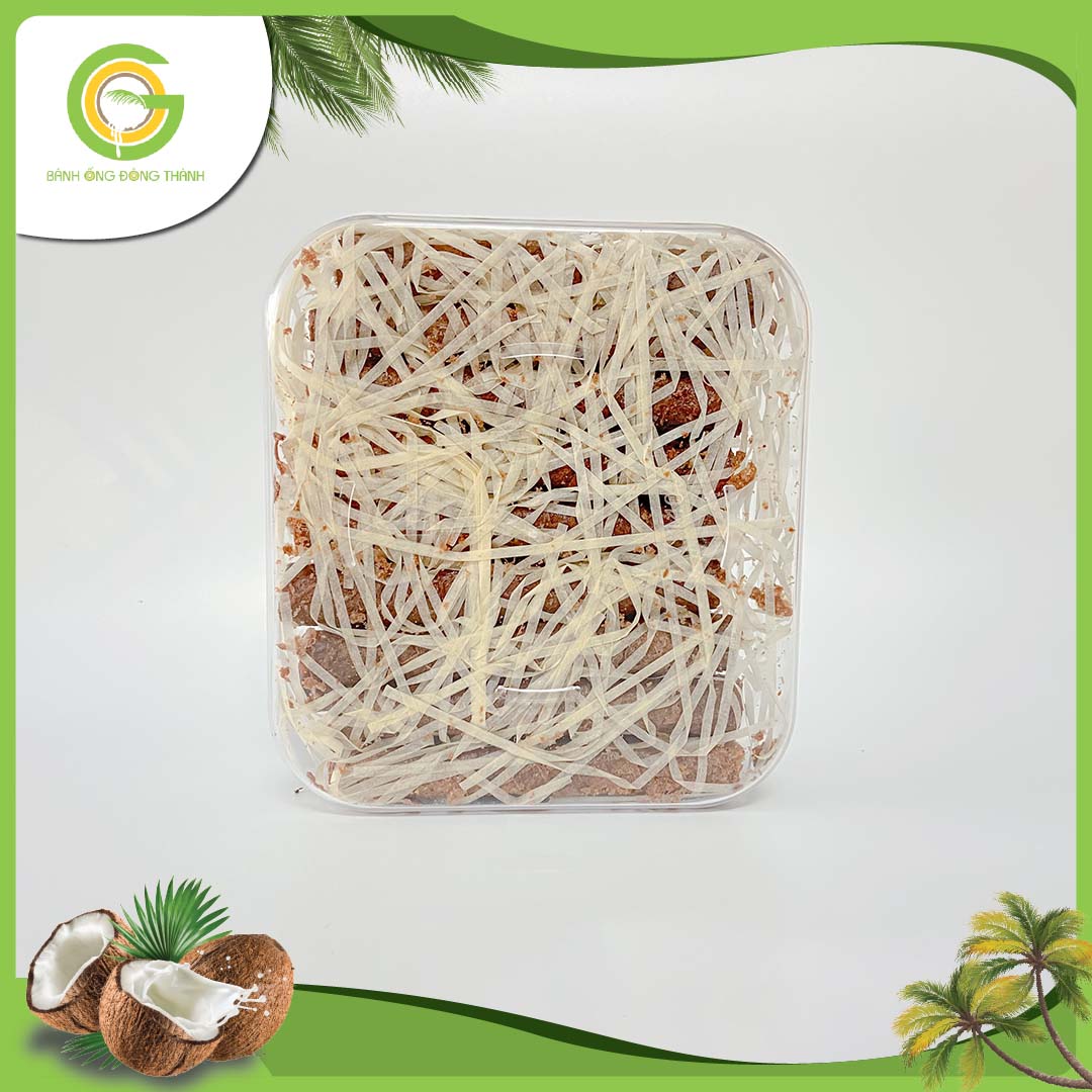 Bánh ống ca cao Đông Thành thơm ngon - Bánh ống xứ dừa dạng hộp vuông - Đặc sản Bến Tre hộp bánh ống dừa