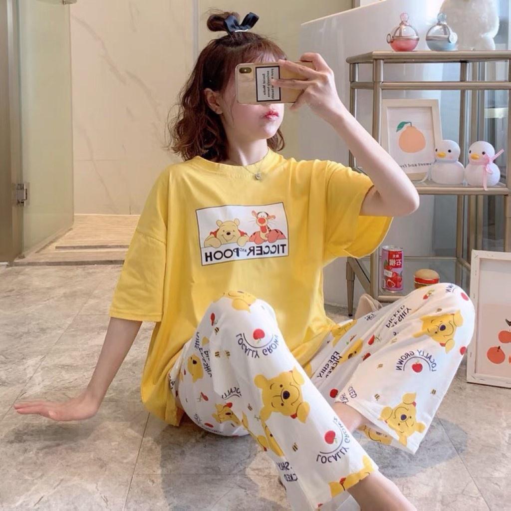 Đồ bộ thun quần dài, đồ mặc ở nhà ,Đồ Bộ Pyjama Dài Tay, Đồ Ngủ Mặc Nhà Pizama Đồ Bộ Nữ Dài Mặc Nhà Dễ Thương,Chất Vải Mỏng Thoáng Mát,In Họa Tiết Hoạt Hình