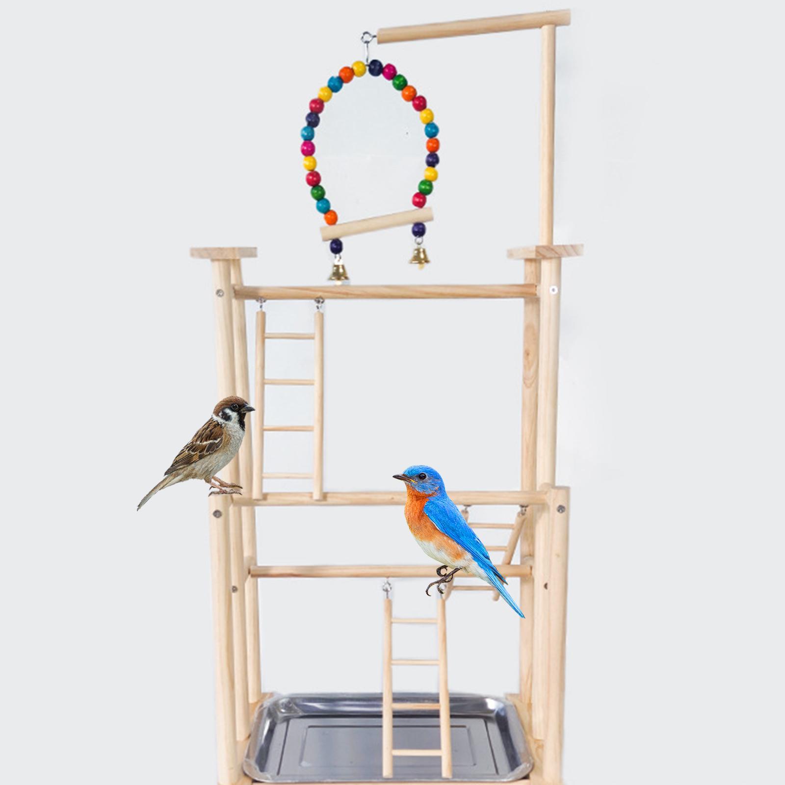 3 Layer Wooden Bird Playground Parrot Perch Stand for Macaws Cockatiel Budgie